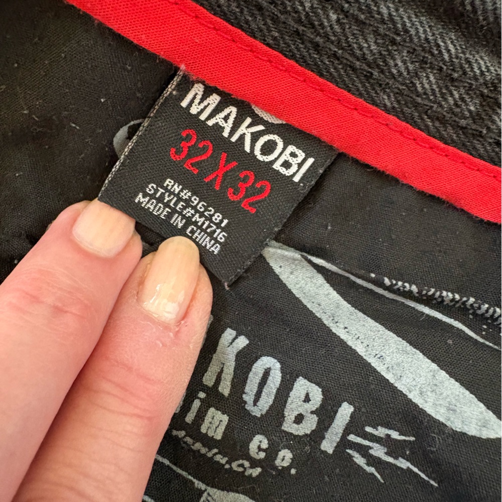 Men’s Makobi Biker Black Jeans Rose Embroidery Zip Detail Sz. 32x32 - Picture 9 of 16